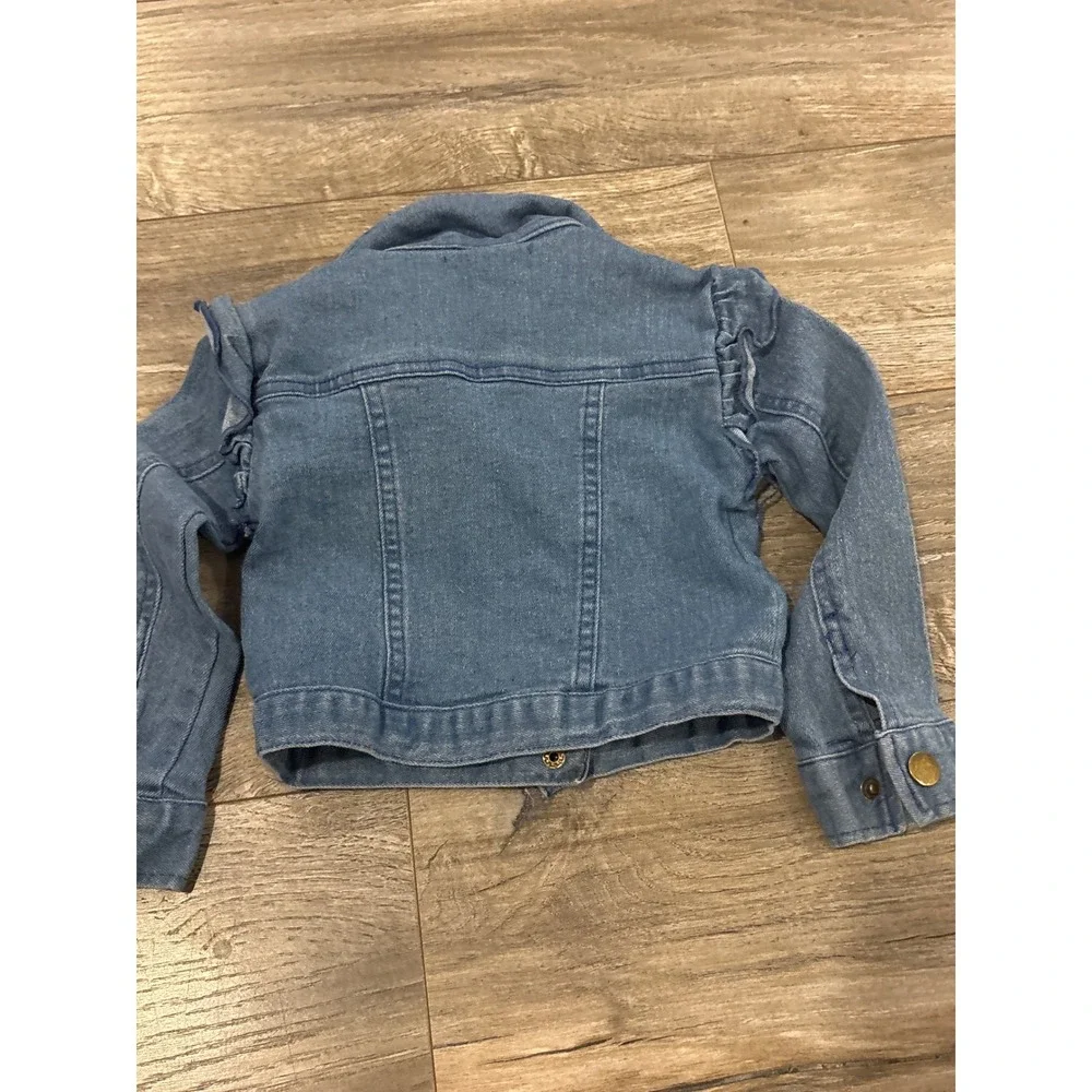 Btween Toddler Girls Blue Ruffle Shoulder Denim Jean Jacket Size 3T Medium Wash